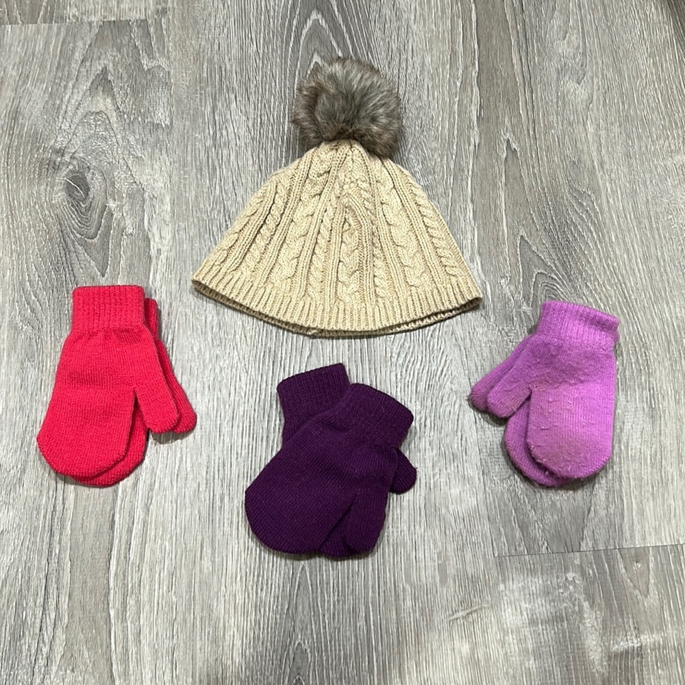Toddler Girl Beanie and Mitten Bundle